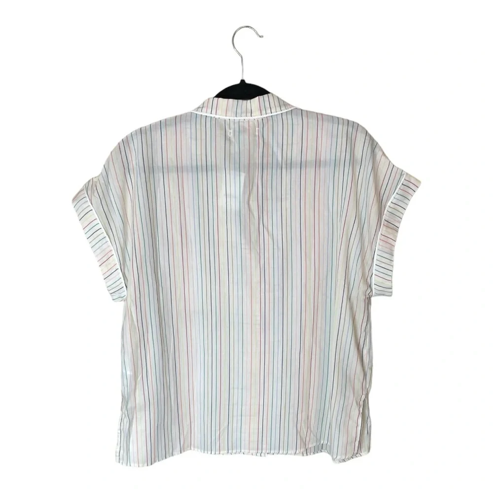 Madewell Bedtime Pajama Top in‎ Rainbow Stripe w/Pocket 100% Cotton Size Medium